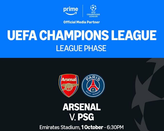 Arsenal v PSG to be shown on Amazon Prime